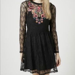 Topshop Lace Dress with Embroidered Flowers